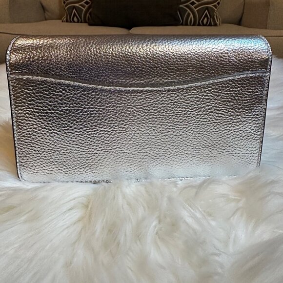 NWT Michael Kors Medium Full Flap Metallic Silver Crossbody Bag - Picture 4 of 6